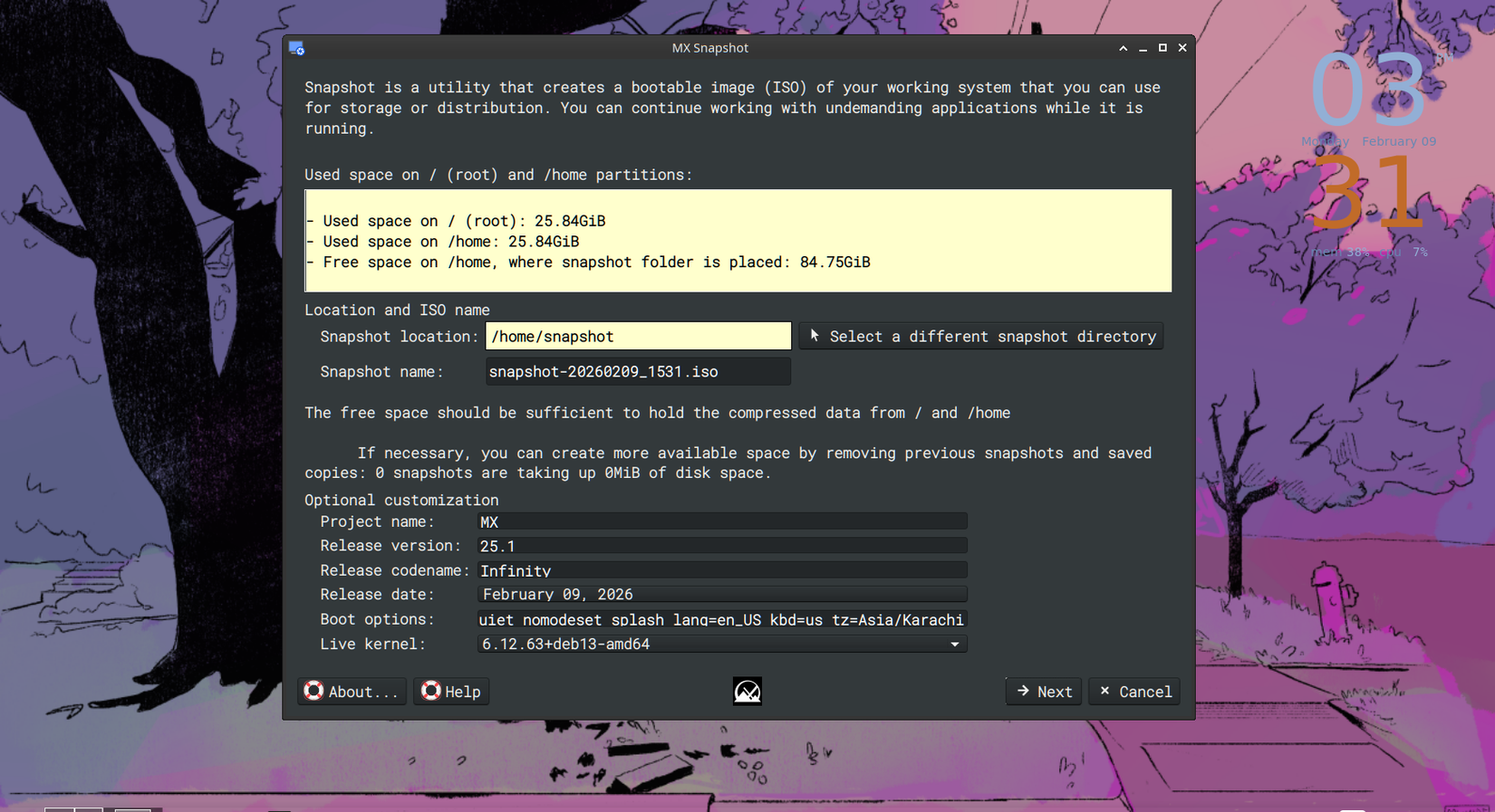 MX Snapshot lets you create ISO files of your current system and files.
