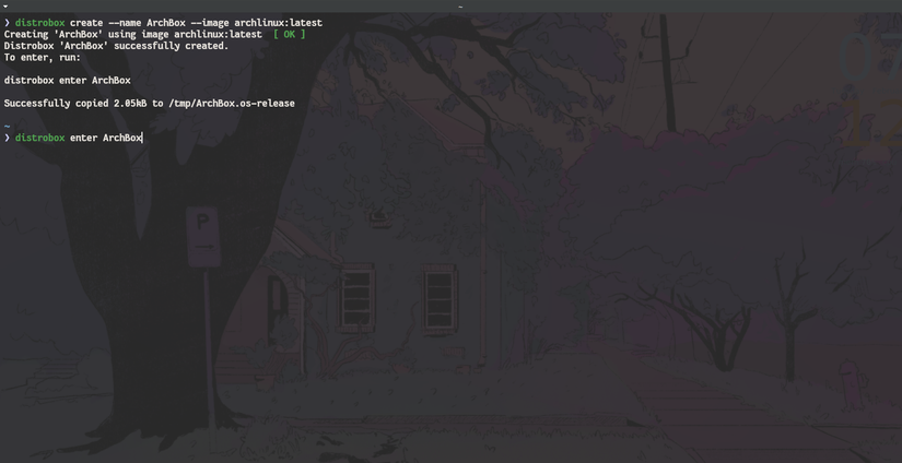 An Arch Linux box created with Distrobox.