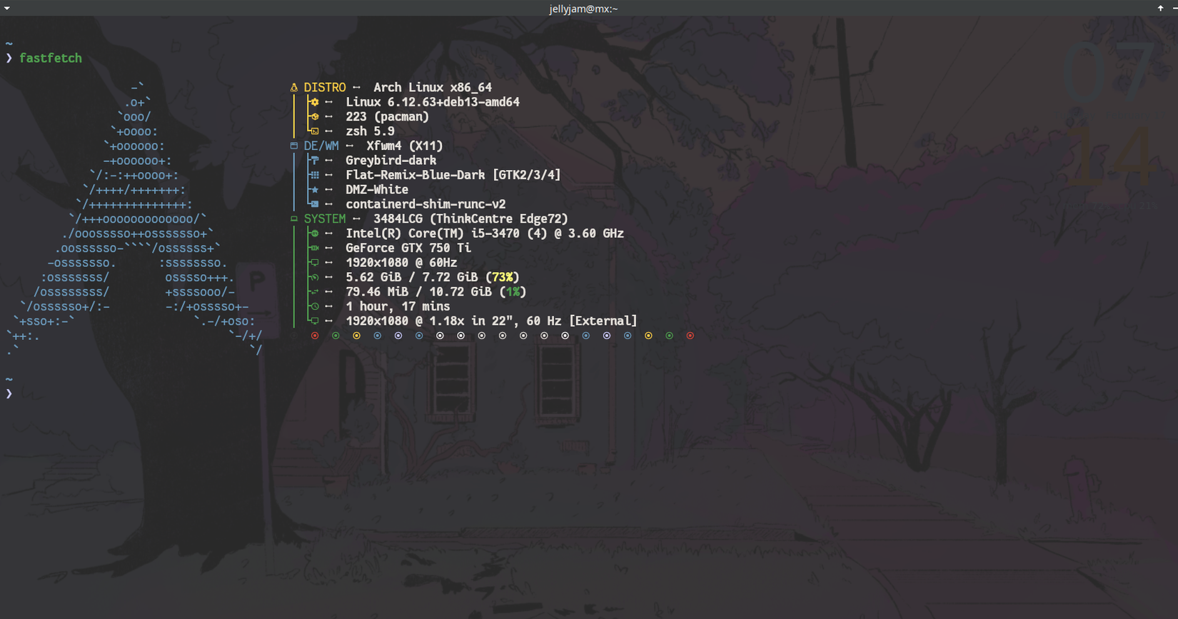 Arch Linux system info inside a terminal.
