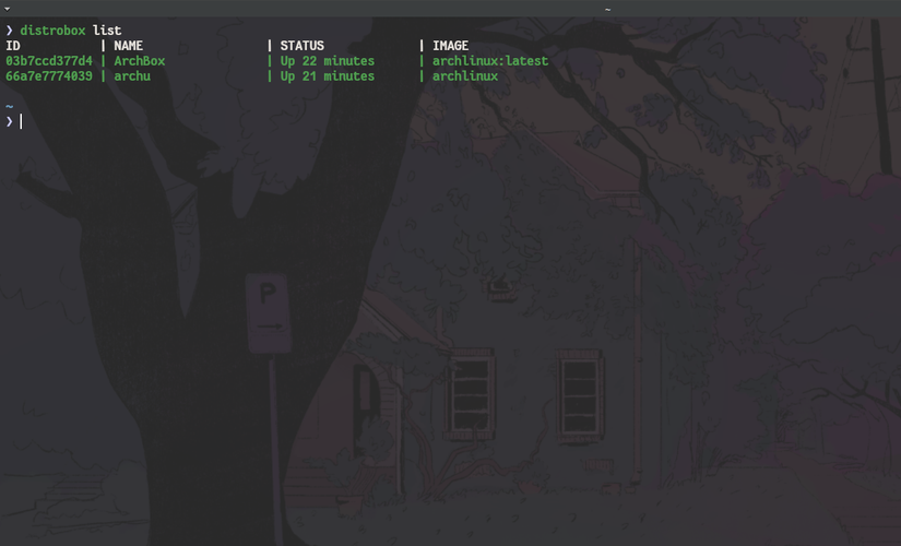 A list of Distrobox containers.