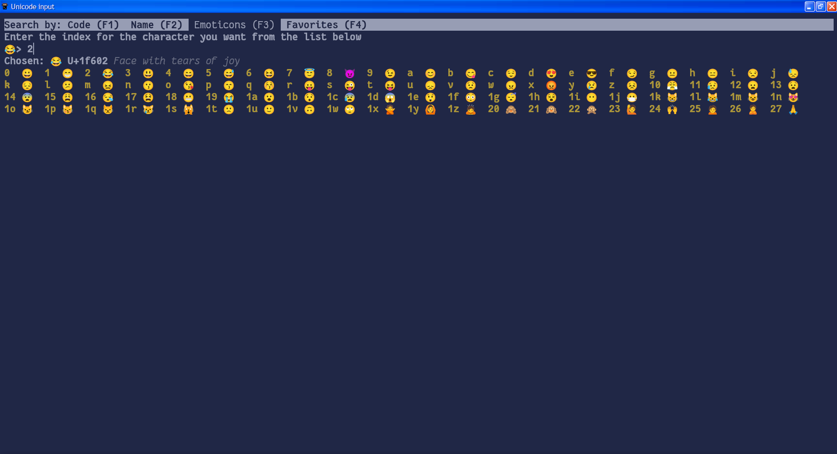 The Kitty terminal lets you access emojis with a shortcut.