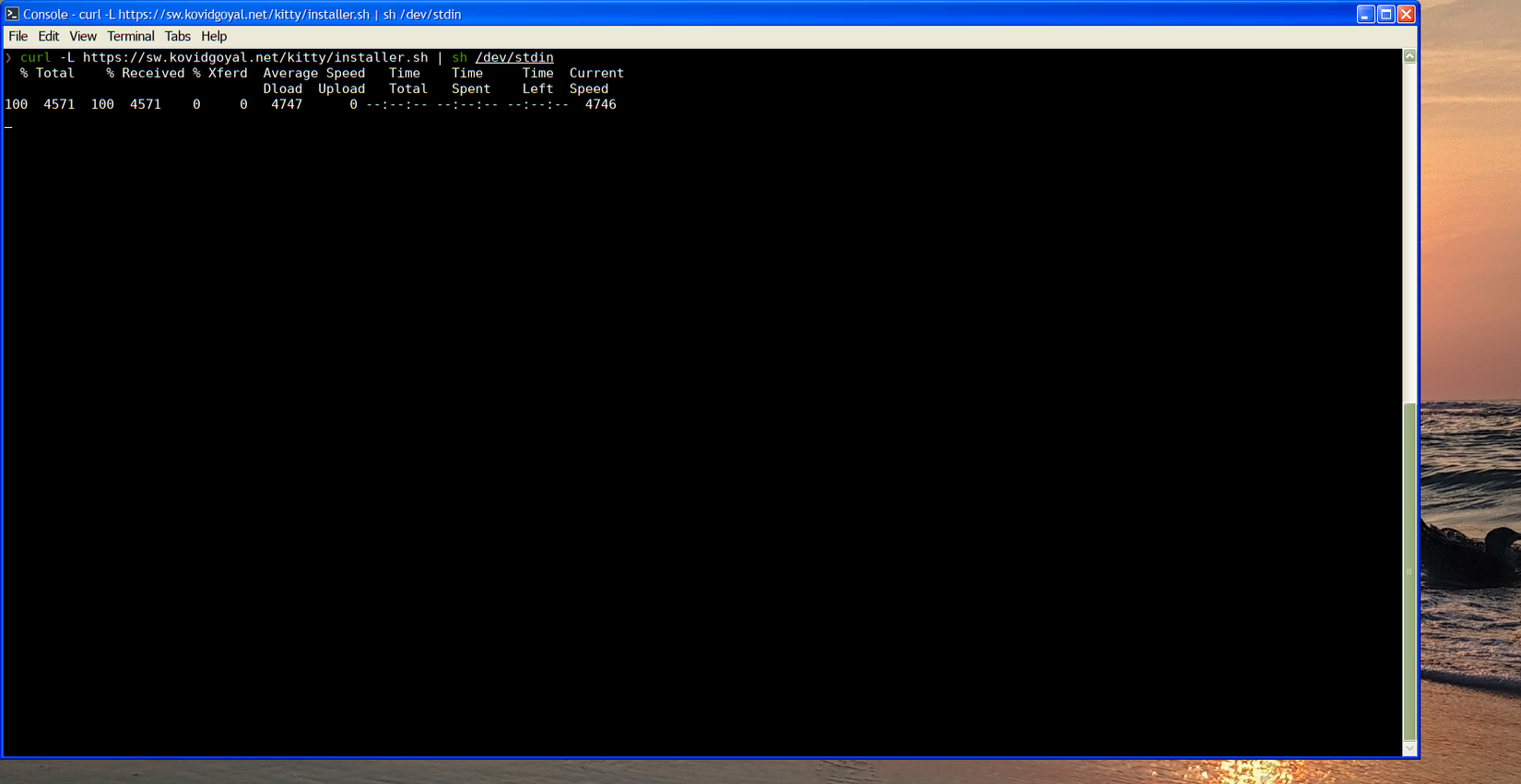 Installing Kitty using a curl command.