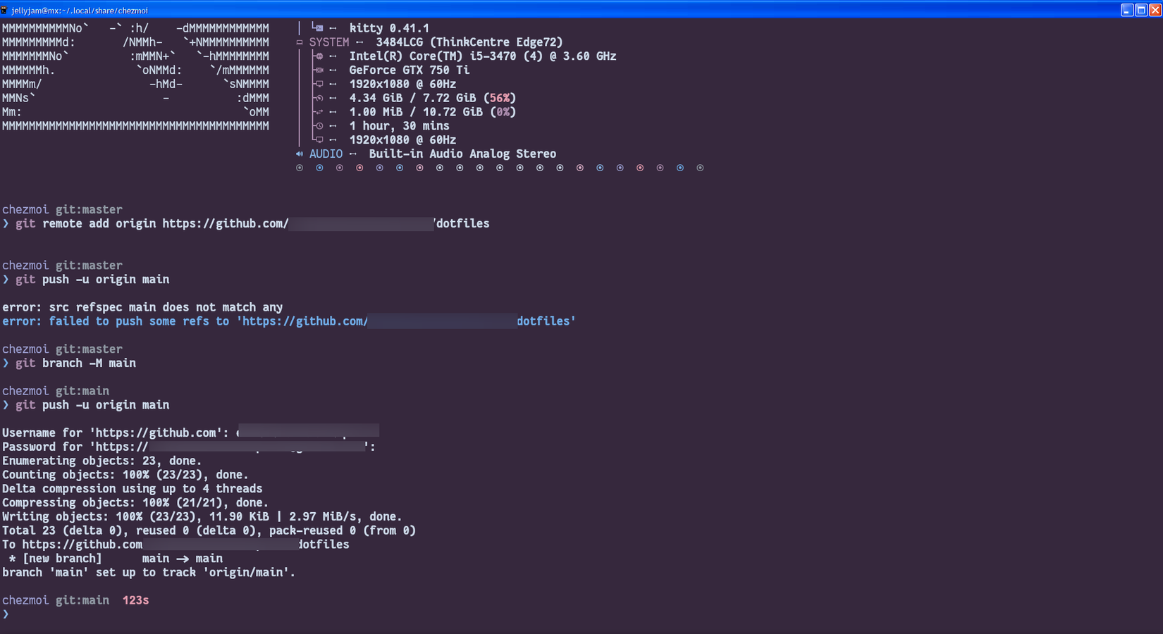 Upload my zsh and Kitty configuration files to a GitHub repository.