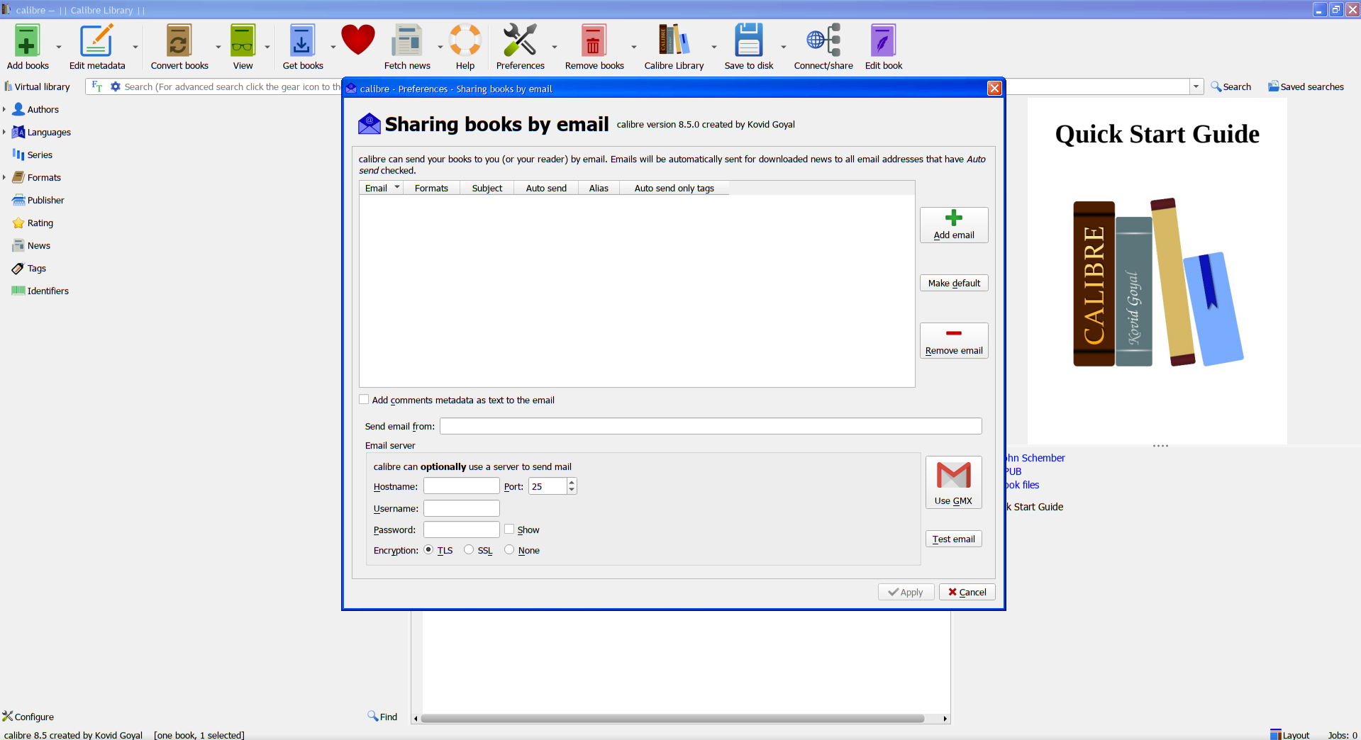 Setting up a GMX account on Calibre.