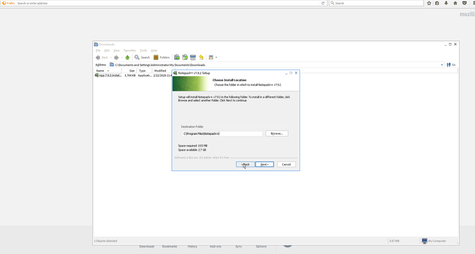 Установка .exe-файла в ReactOS.