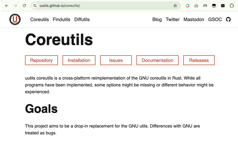 The uutils home page describes the project as "a cross-platform implementation of the GNU coreutils in Rust."