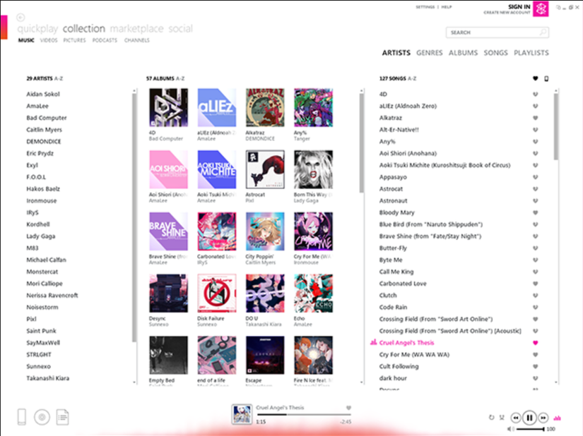 A screenshot of Microsoft's Zune software