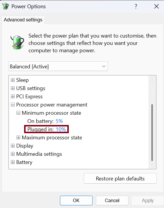 Your Windows power settings are tanking your performance 5 Minimum processor state setting in Windows 11.