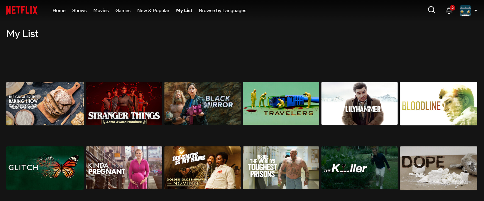 A screenshot of Netflix's My List page where users can queue up shows and movies to watch later.