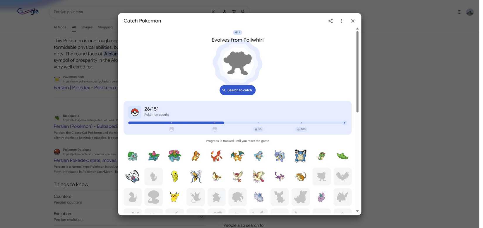 The Pokemon mini game in Google.