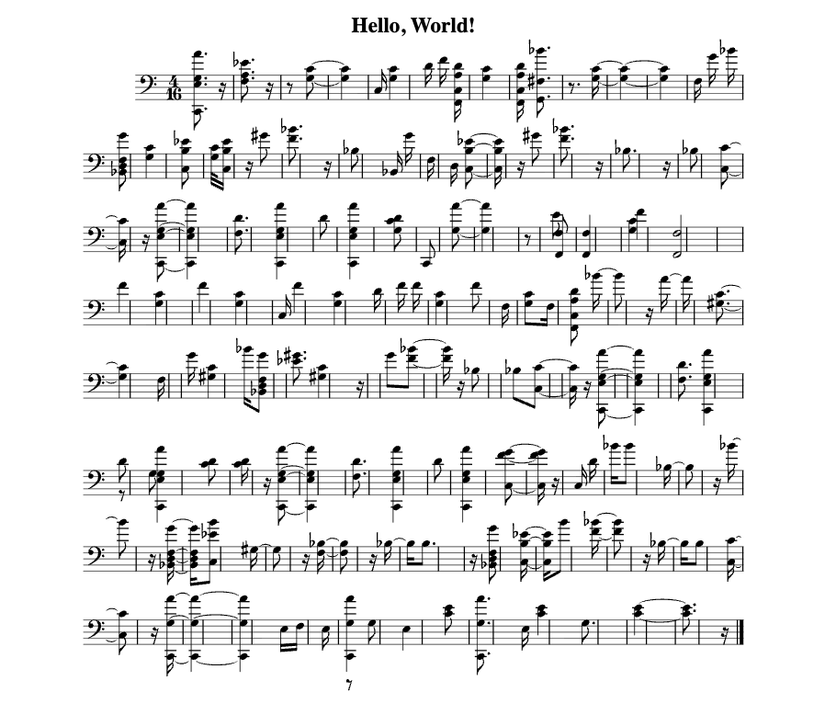 A sheet of what looks like music notation, that is actually Velato source code.