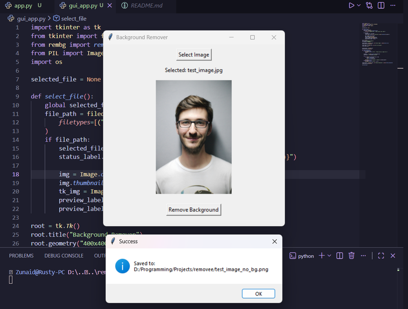 Python background remover tool with a GUI.