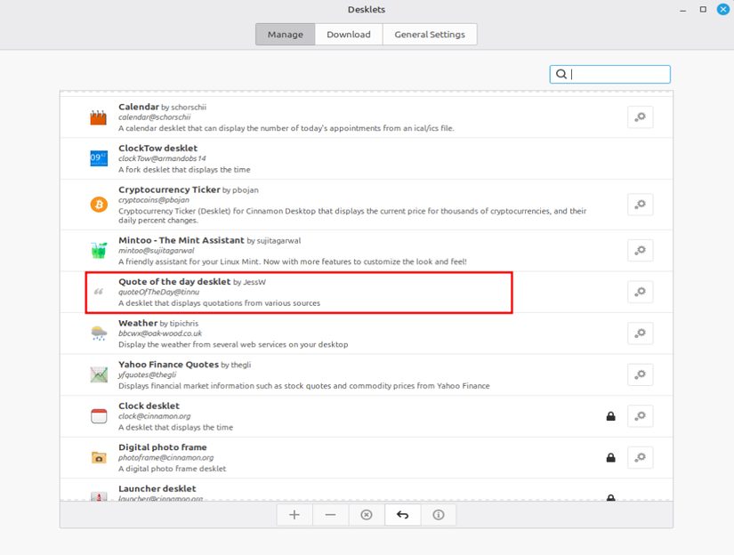 Quote of the day desklet on Linux Mint