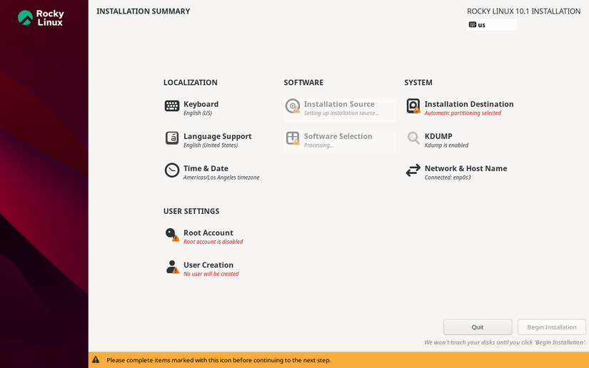 Rocky Linux installation menu.