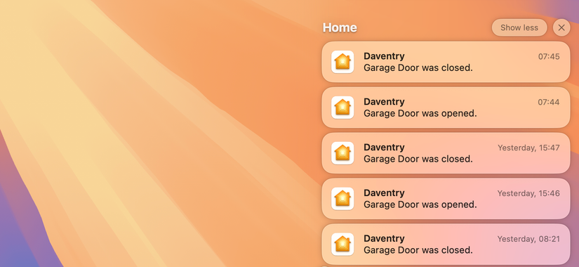 Apple Home garage door notifications.