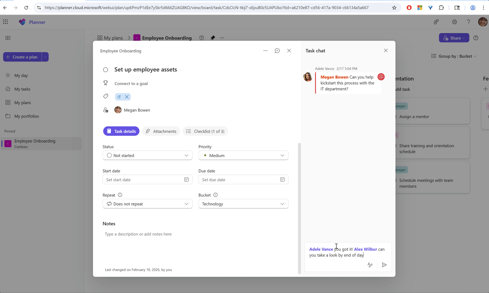 Leaving a comment in Microsoft Planner