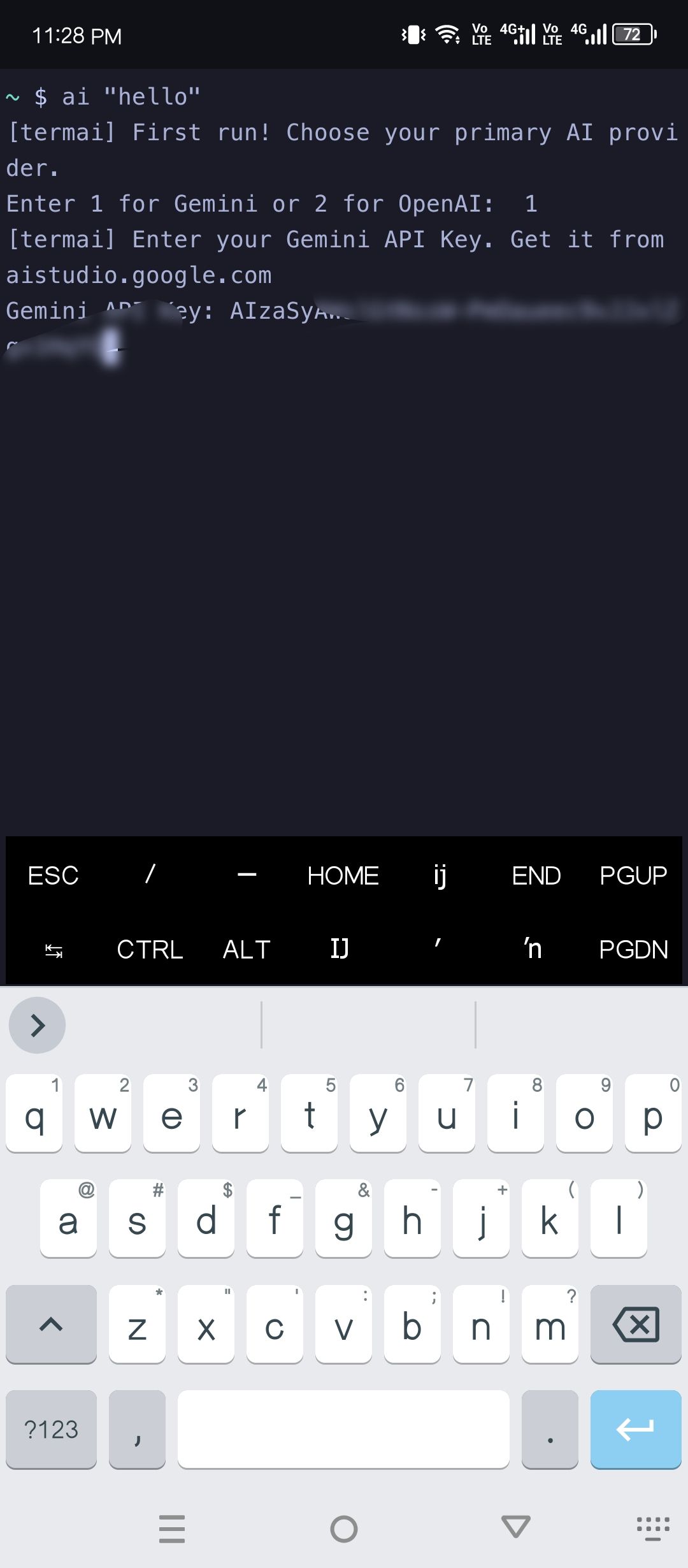 Adding the Gemini API key.