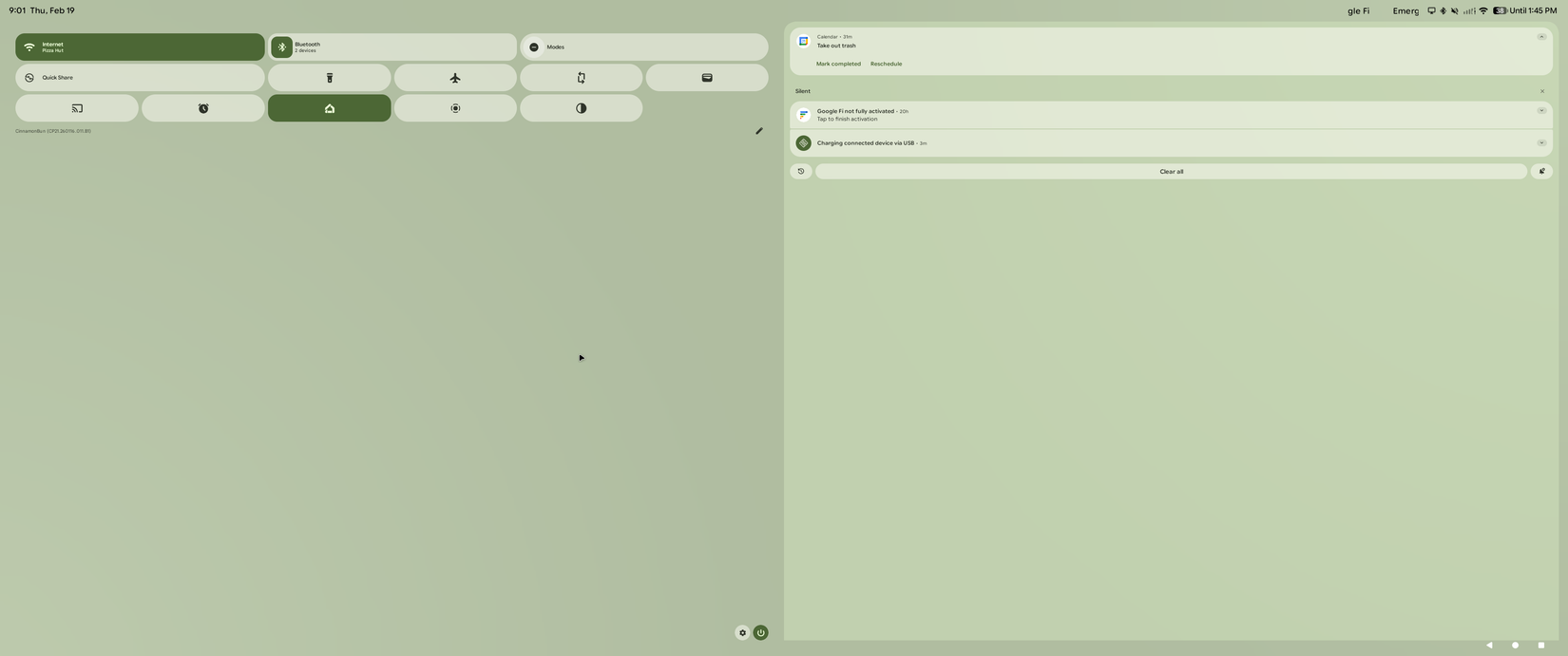 Android desktop mode Quick Settings and notifications.