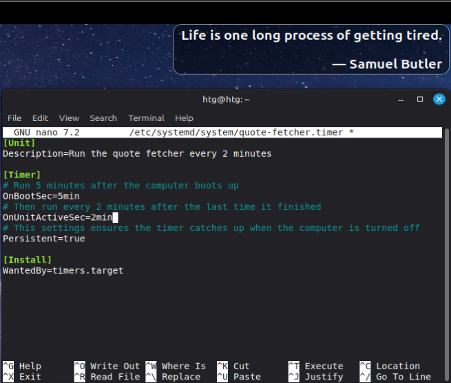 Setting up a timer unit file for the quote desklet