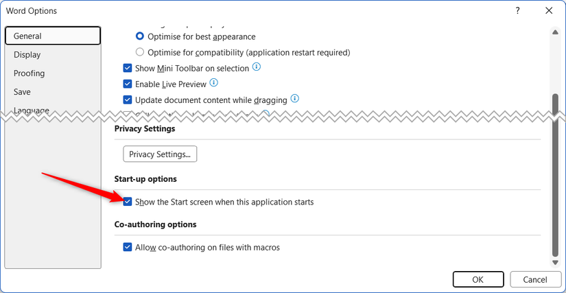 Настройка запуска Word: убираем стартовый экран.