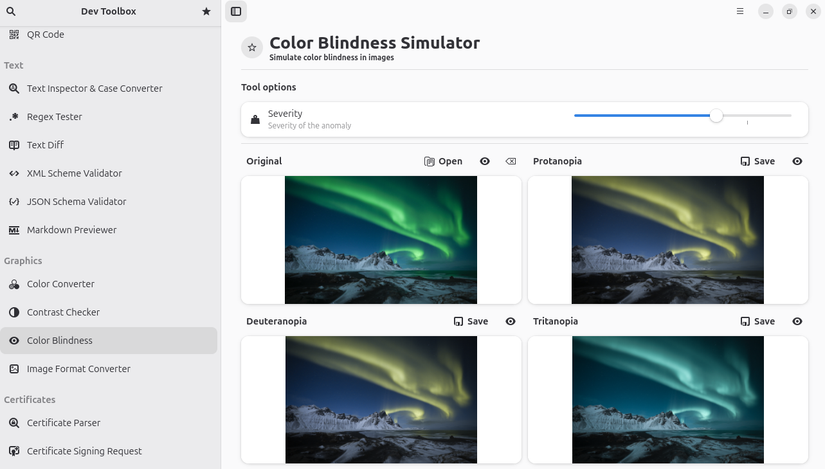 Simulating color blindness in Dev Toolbox.