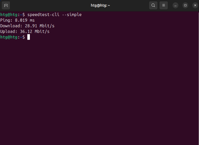 Результаты speedtest-cli в терминале