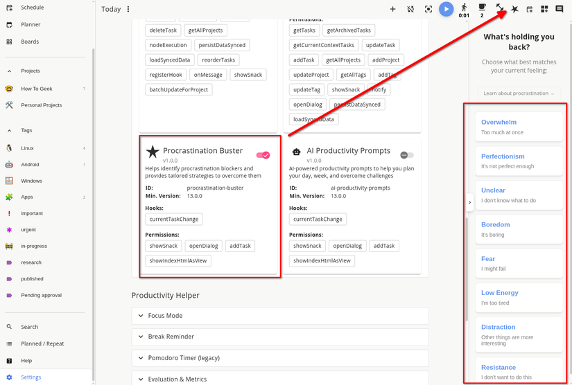 Super ProductivityProcrastination Buster plugin.