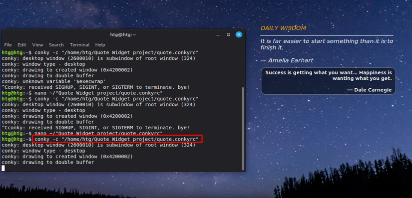 Testing the conkyrc script