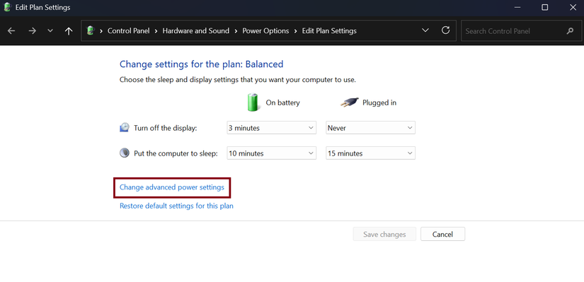 Your Windows power settings are tanking your performance 4 The advanced power settiings option highlghted in Windows 11.