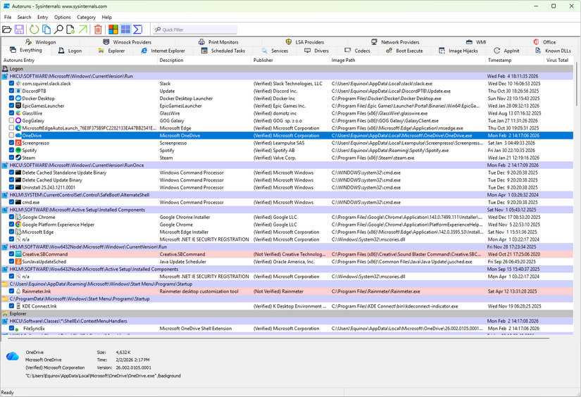 The Autoruns main menu.