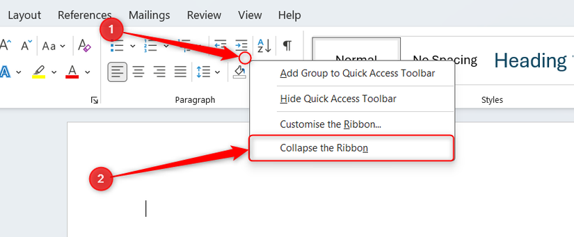 Настройка — выключаем ленту в Word по правому клику.