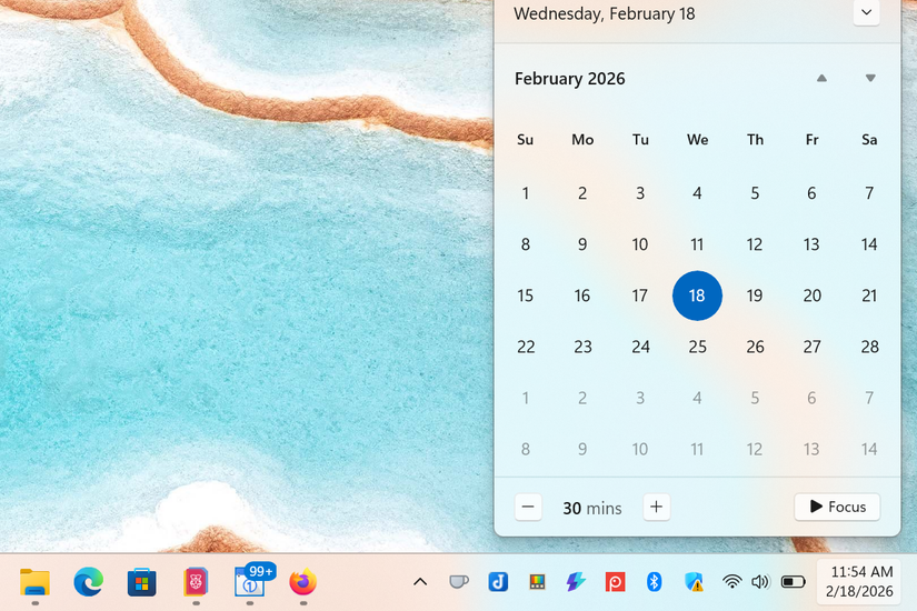 El calendario predeterminado incluido con Windows 11.