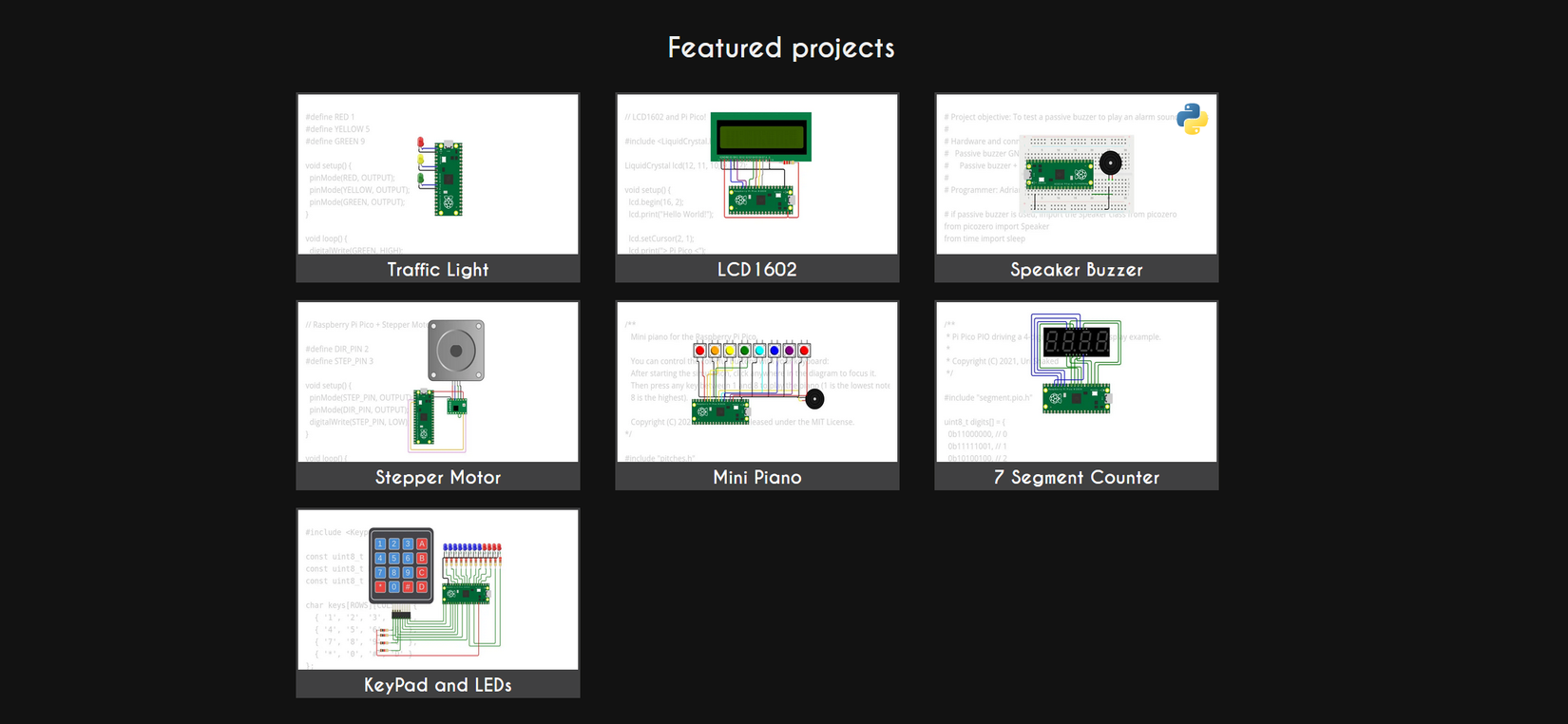 The featured projects on Wokwi.