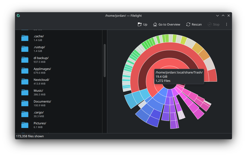 ファイルストレージの使用状況を円グラフで表示する FileLite アプリ。