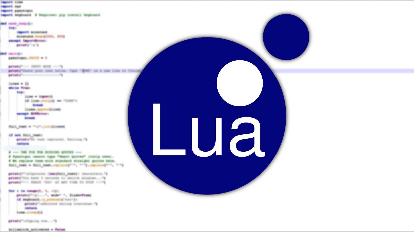 The Lua logo with code in the background
