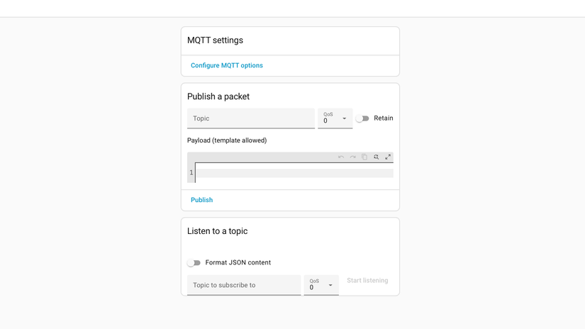 The MQTT settings in Home Assistant.