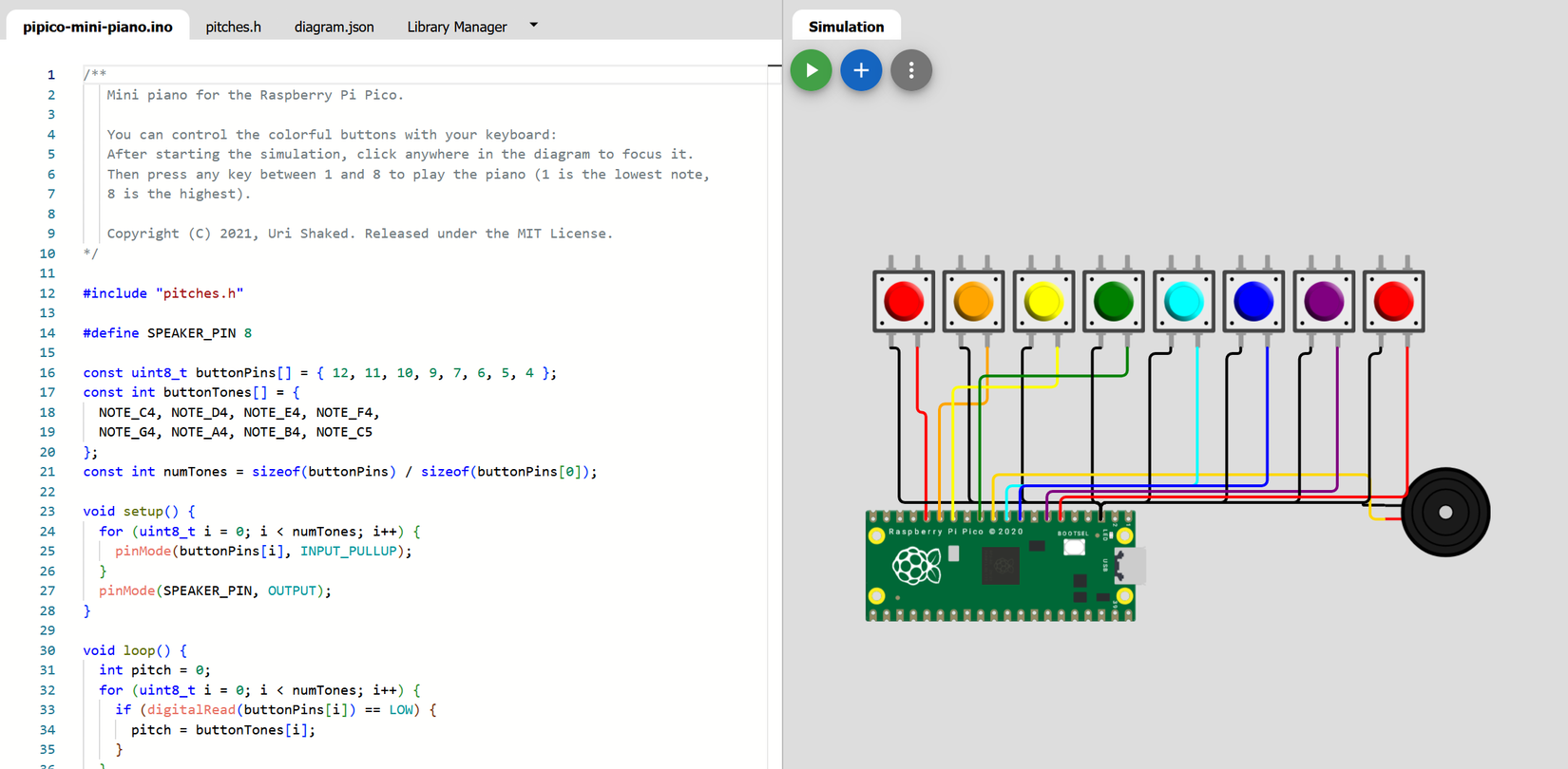 The Pi Pico piano project with some code.