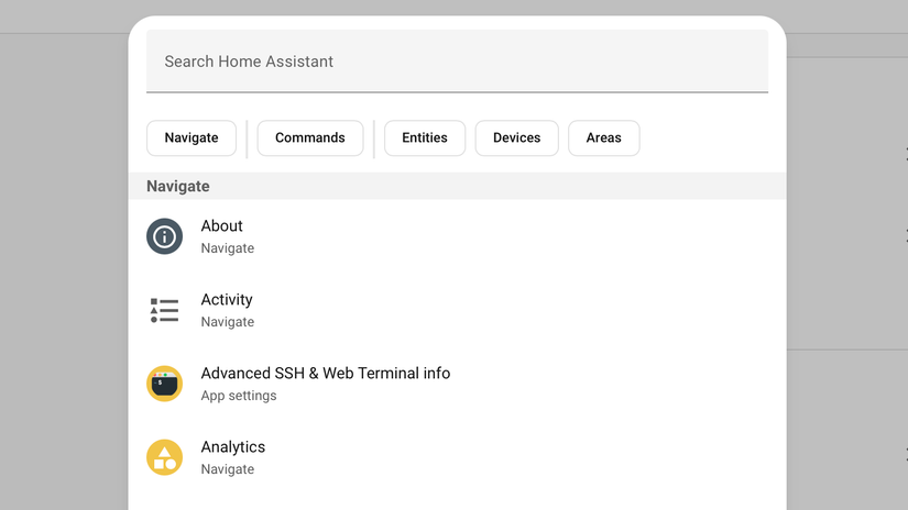 The Quick search bar in Home Assistant.