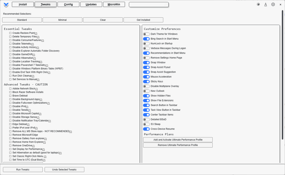 WinUtil's tweaks section offers granular control over Windows 11 behavior