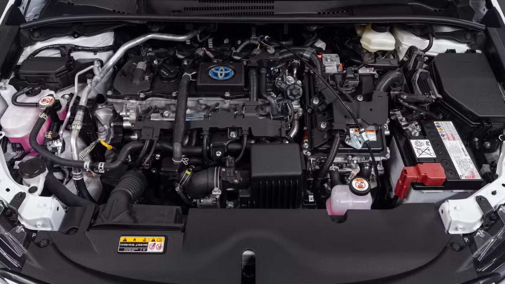 Shot under the hood of the Toyota Corolla Hybrid Infrared Special.