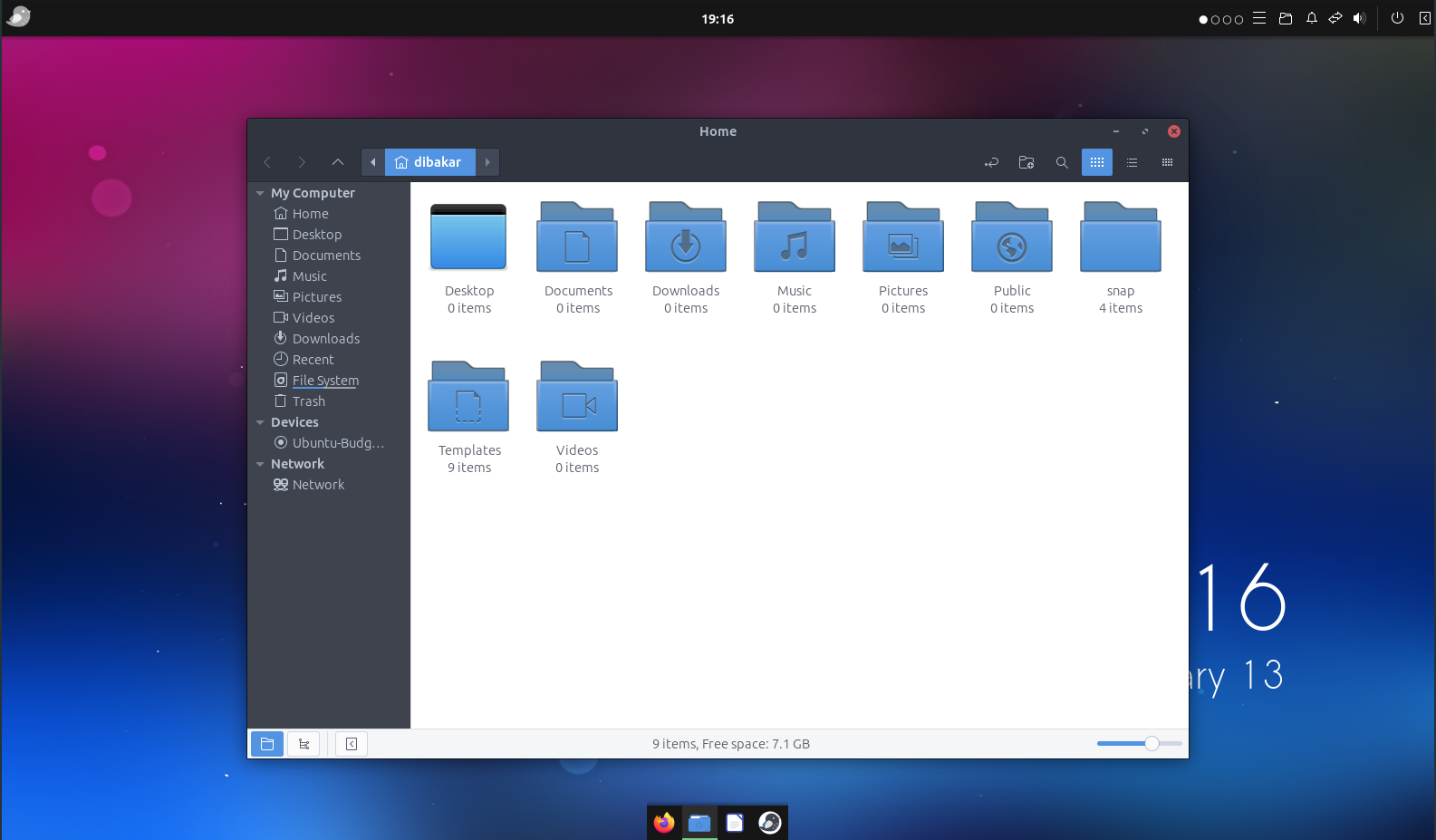 Ubuntu running the Budgie file manager.