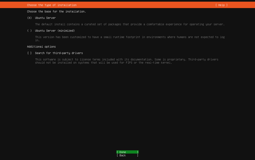 Ubuntu server installation screen.