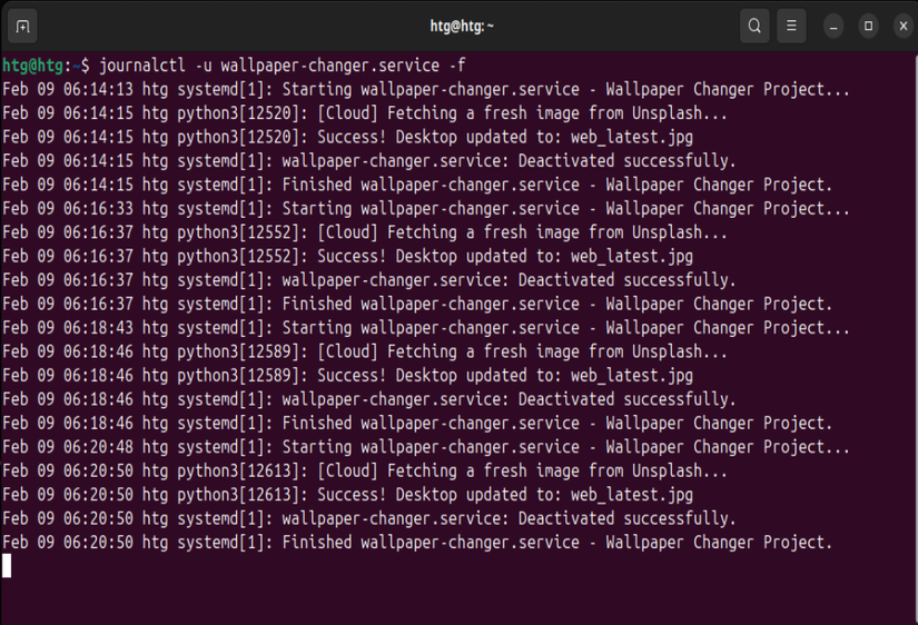 Using journalctl to show a live log file output