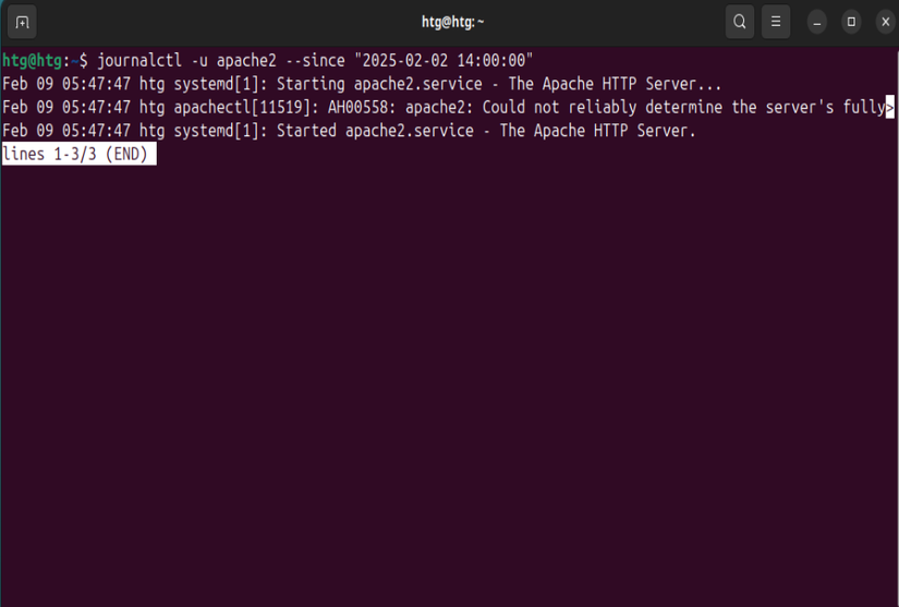 Using journalctl to show time-based service logs