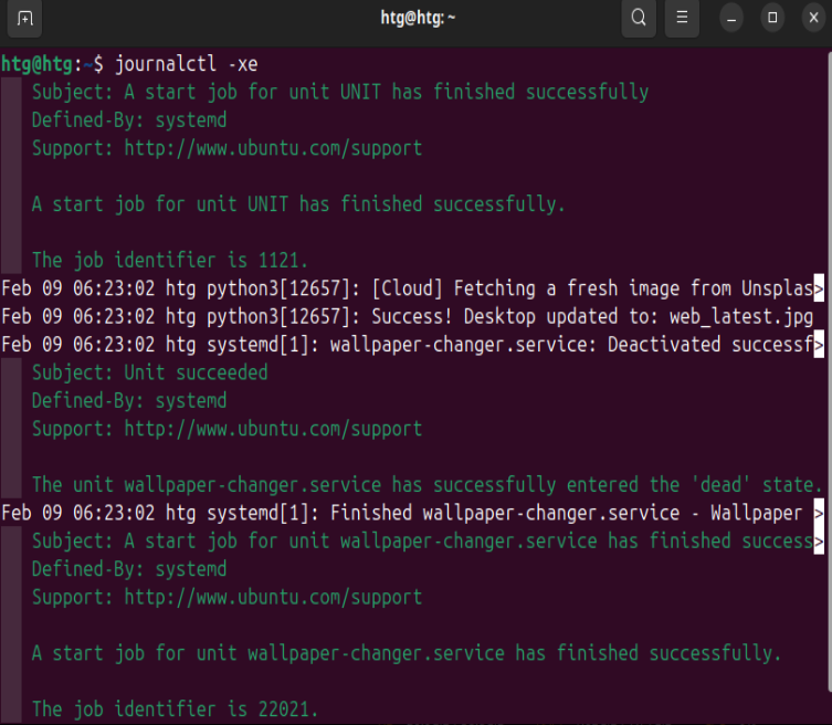 Using journalctl xe option