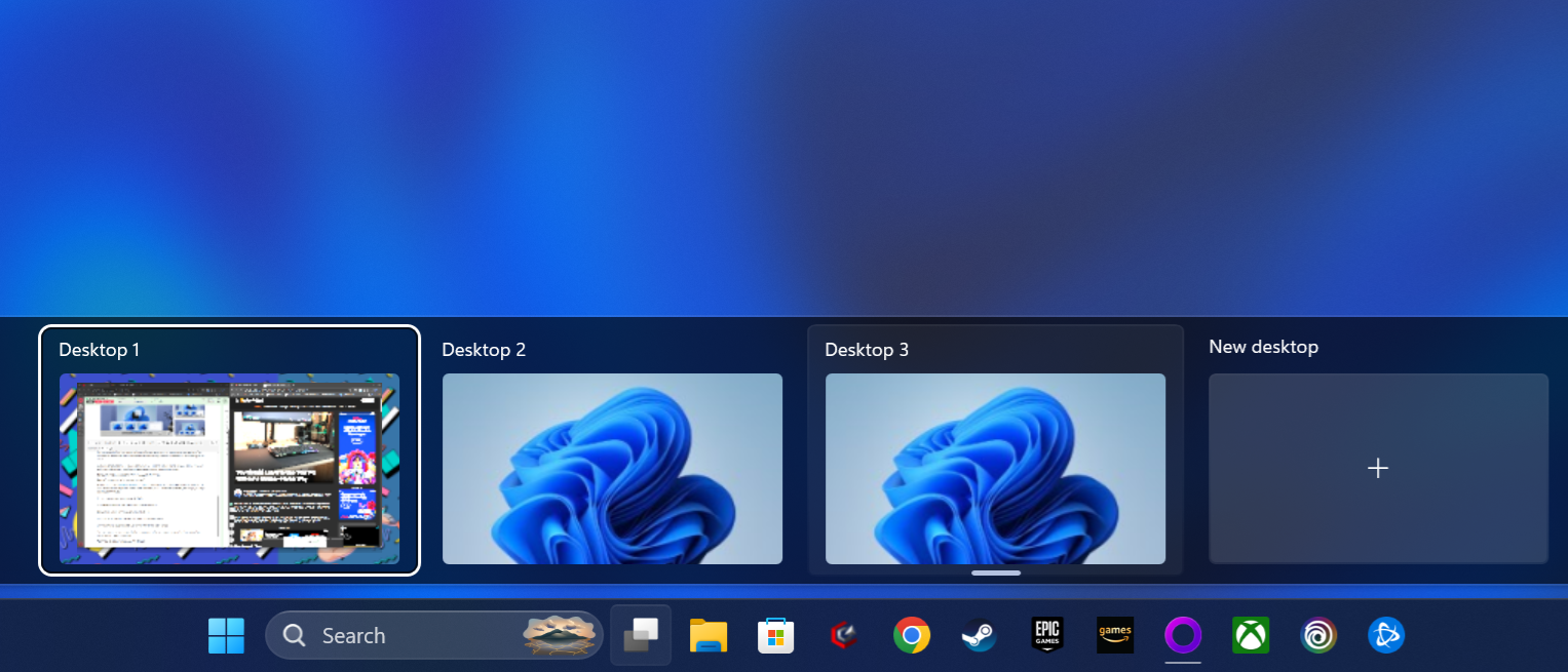 Windows 11 একটি নতুন ভার্চুয়াল ডেস্কটপ তৈরি করছে।