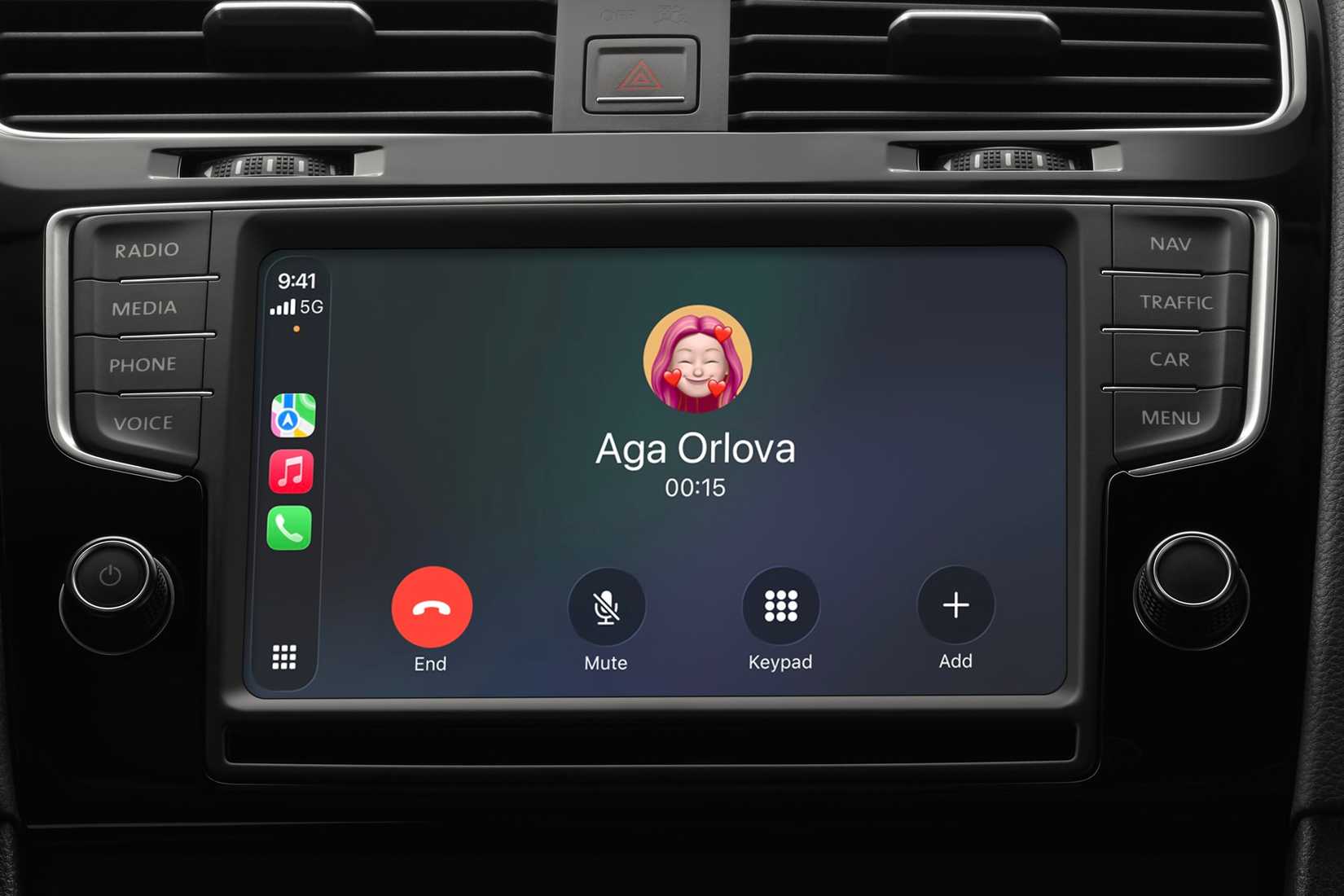 Active phone call on CarPlay screen.