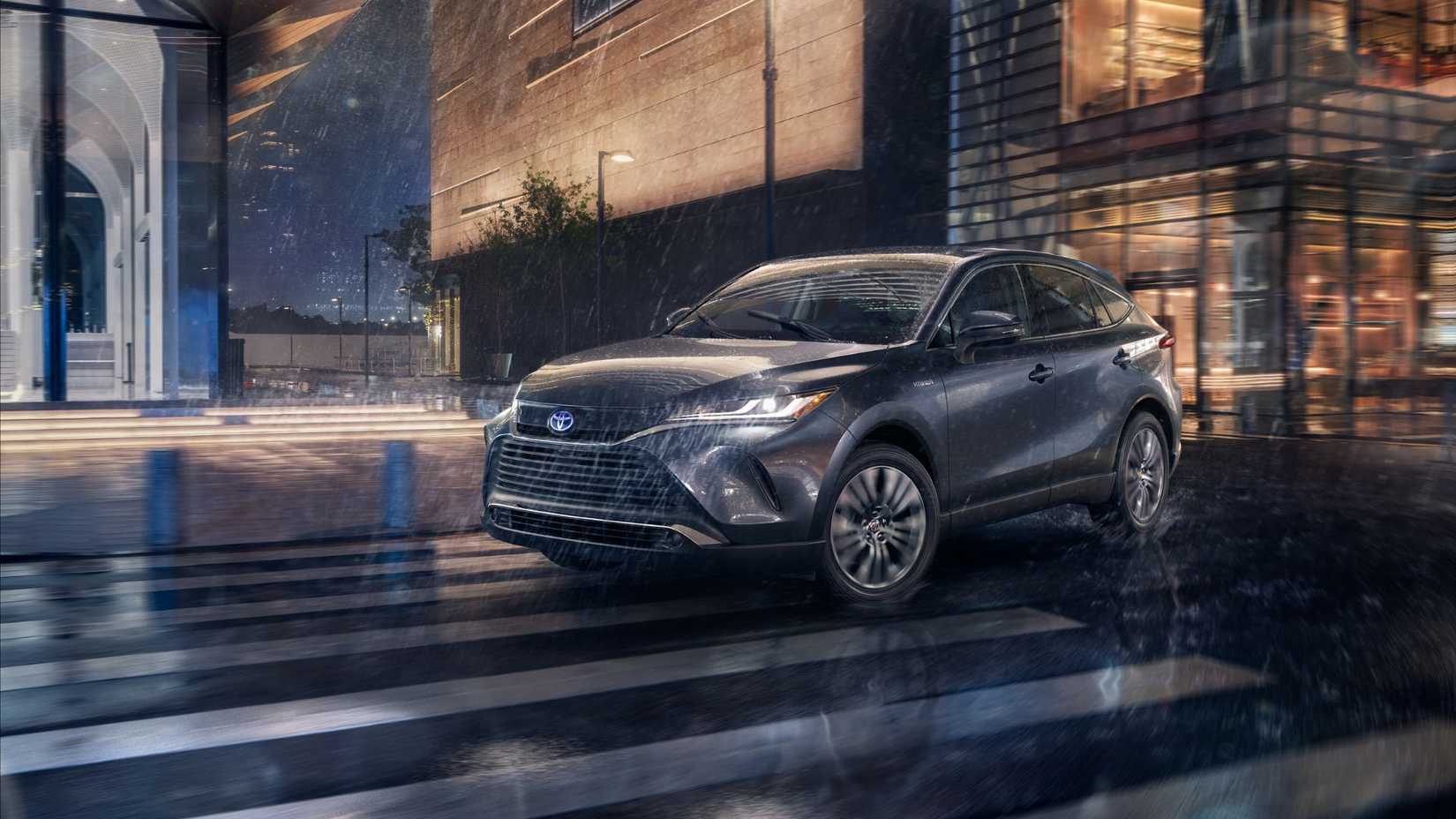 Dynamic front 3/4 shot of a gray 2024 Toyota Venza Limited.