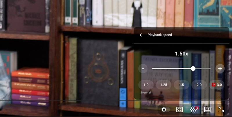 YouTube playback speed controls.