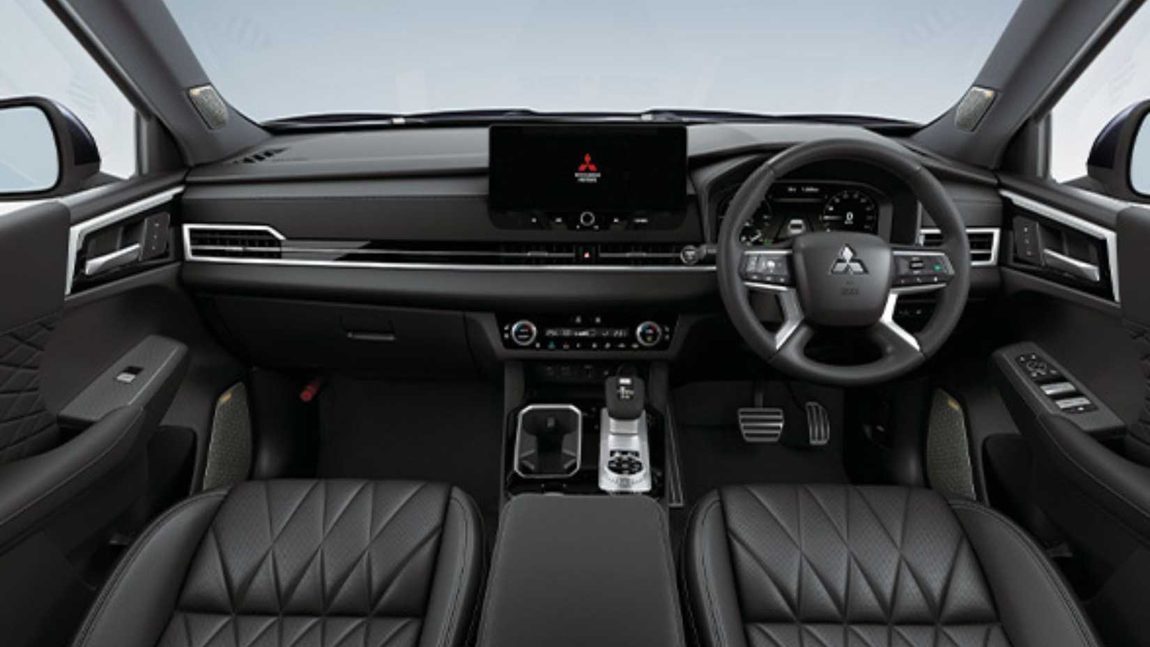 Shot inside the cabin of a 2026 Mitsubishi Outlander PHEV Black Edition.